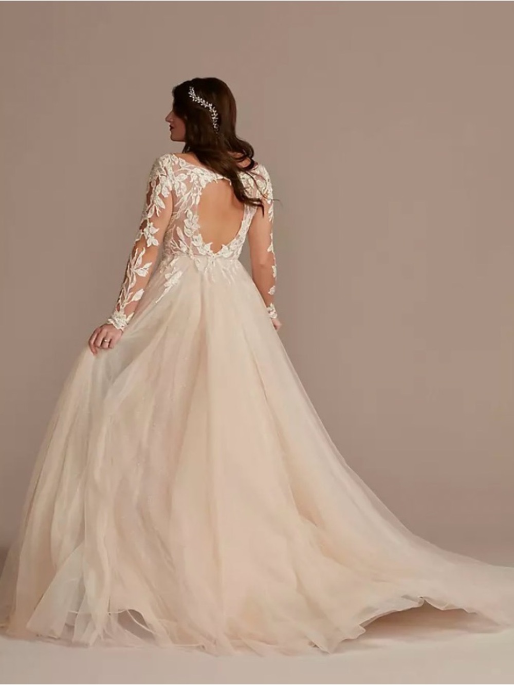 Galina Signature Illusion Plunge Lace Appliqued Wedding Dress